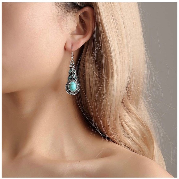 3/$15 Silver & Turquoise Boho Drop Dangle Earrings - Picture 1 of 2